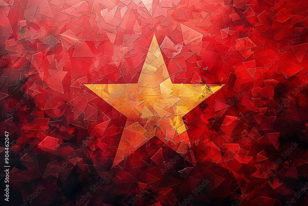 Poster this abstract interpretation of the vietnam flag utilizes geometric shapes and patterns to represent