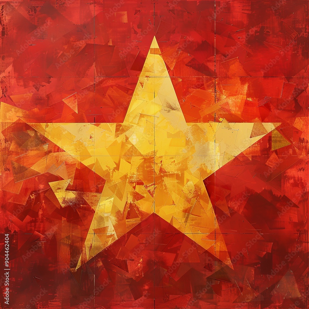 Aufkleber this abstract interpretation of the vietnam flag utilizes geometric shapes and patterns to represent