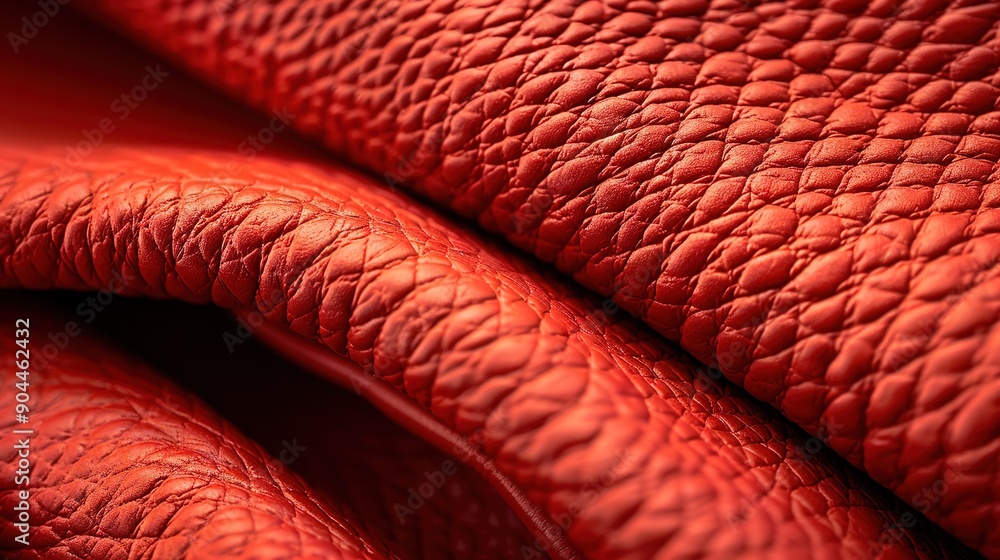 Poster a close-up of red leather featuring a wave-like pattern along its top and bottom edges