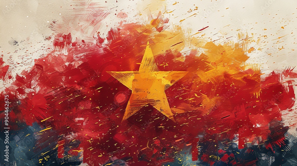 Aufkleber this abstract interpretation of the vietnam flag utilizes geometric shapes and patterns to represent