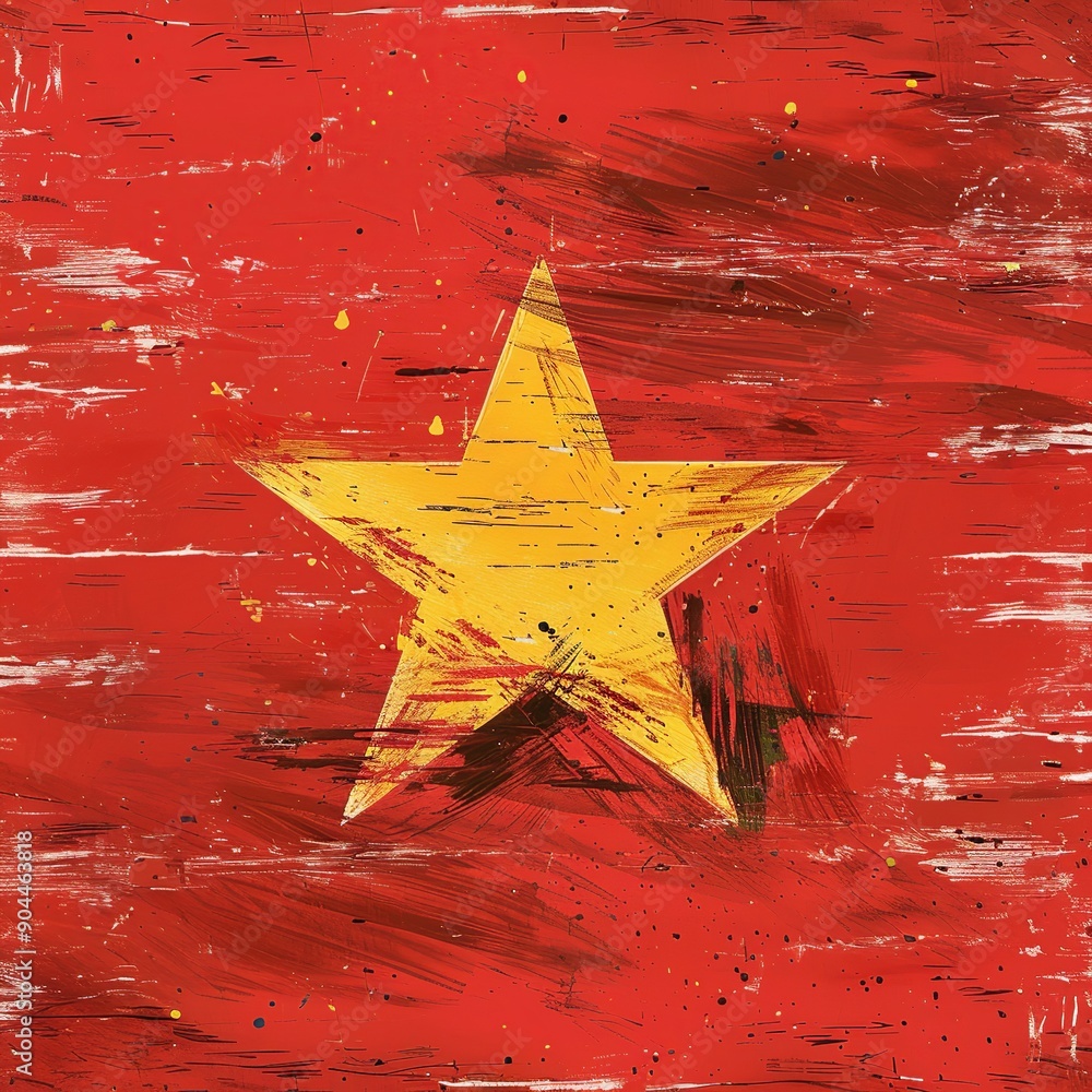 Poster this abstract interpretation of the vietnam flag utilizes geometric shapes and patterns to represent