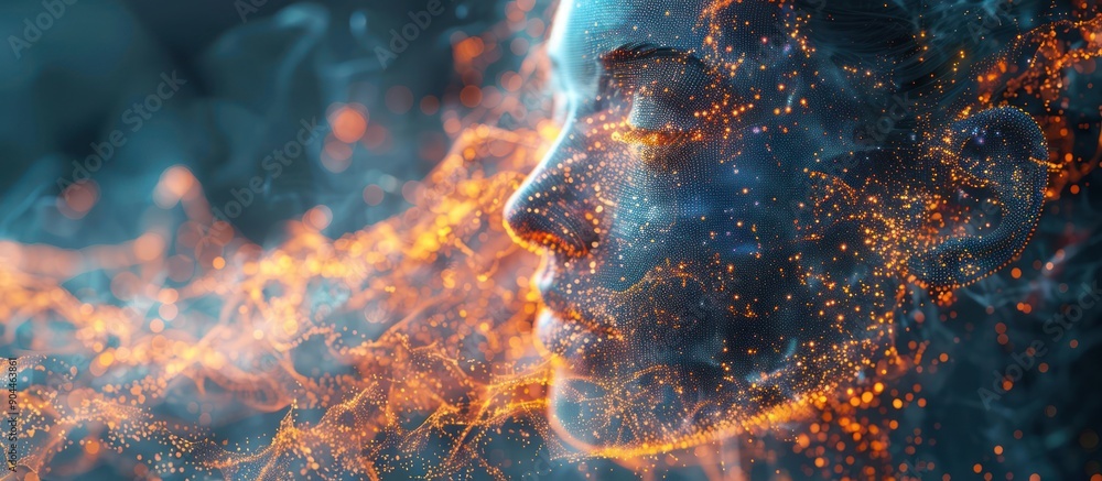 Poster Digital Face Emerging from Abstract Sparkles