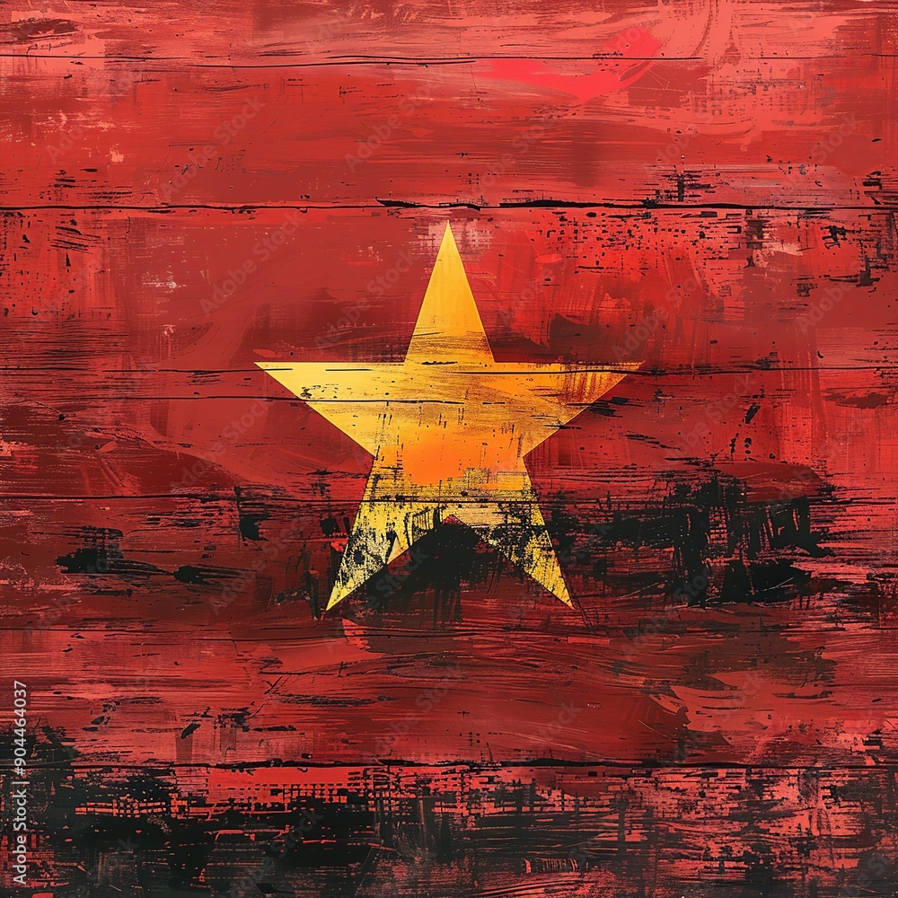 Poster this abstract interpretation of the vietnam flag utilizes geometric shapes and patterns to represent