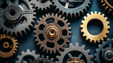 A series of gears and cogs symbolizing business machinery.
