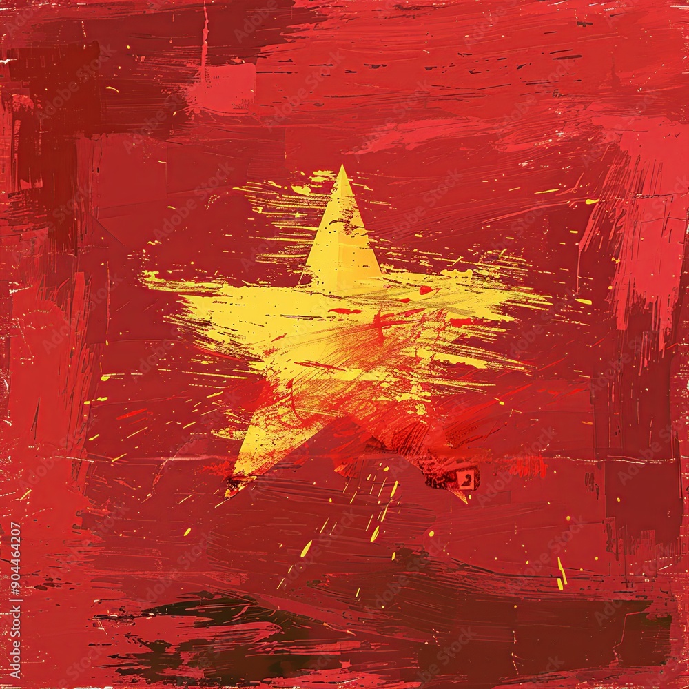 Poster this abstract interpretation of the vietnam flag utilizes geometric shapes and patterns to represent