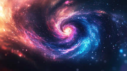 Abstract cosmic landscape with swirling galaxies and stars