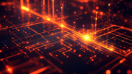 Abstract circuit board design with glowing lines and nodes