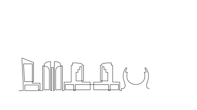 Animated self drawing of Lusail skyline video design illustration. Modern city in Qatar in simple linear style video design concept. Big city in Qatar. Iconic architectural skyline building design.