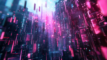 Abstract digital world with futuristic elements and neon lights