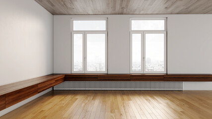 Large luxury modern bright interiors Living room mockup illustration 3D rendering image