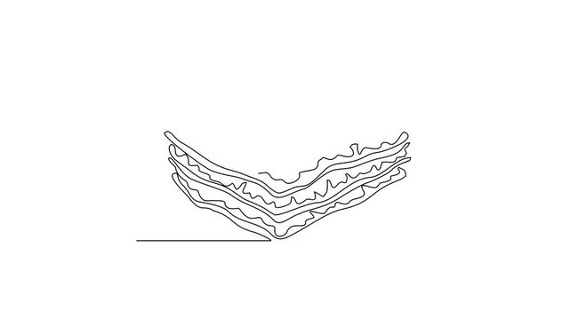 Animated self drawing of Lasagna food video design illustration. Traditional food in simple linear style video design concept. Traditional foods have gained global popularity in world communities.