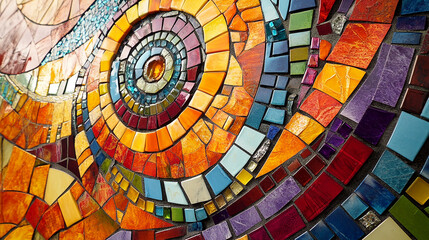Abstract mosaic design with vibrant tiles and intricate patterns