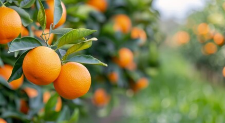 Lush Orange Orchard Under Rainy Sky in Early Morning