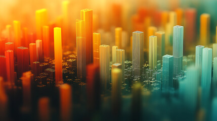 An abstract cityscape made of bar graphs.