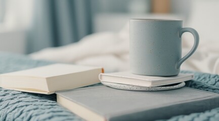 Cozy Bedroom Setup With Book and Cup on Tray in Soft Natural Light