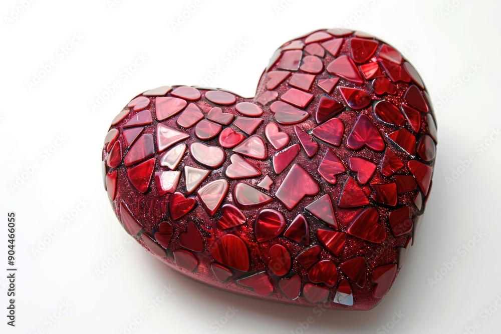 Poster a red heart shaped object on a white surface
