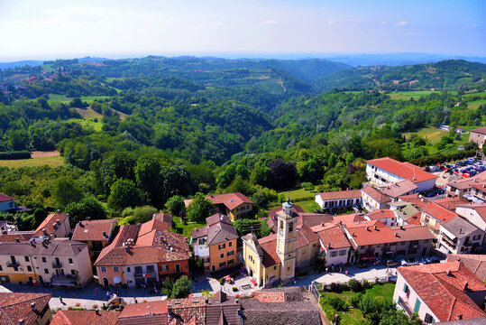 panorama of murazzano seen from the medieval tower cuneo italy