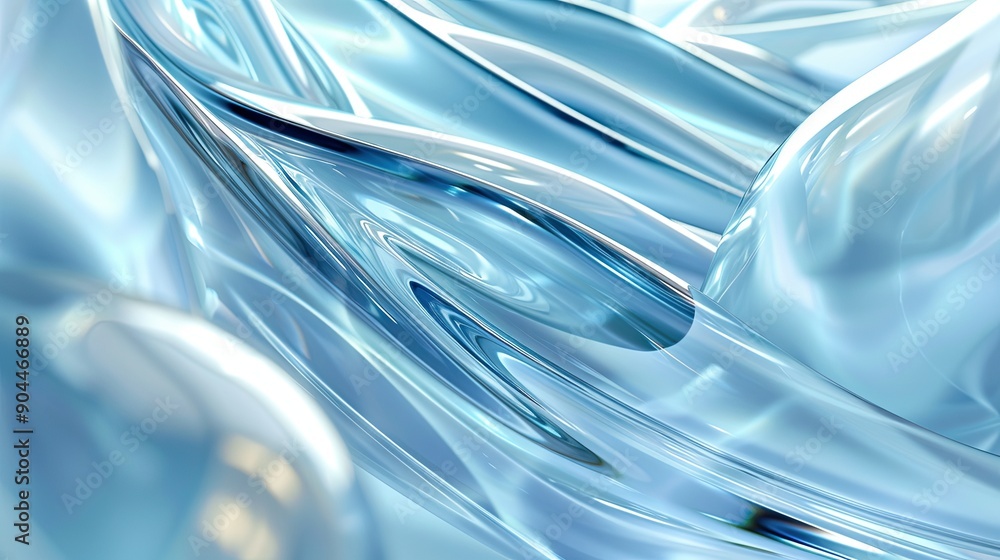 Poster Elegant Curved Blue Abstract Shapes With Glossy Texture and Soft Lighting in a Close-Up View