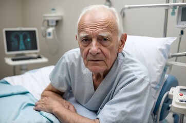Obraz premium An old man , a pensioner in the hospital for examination.