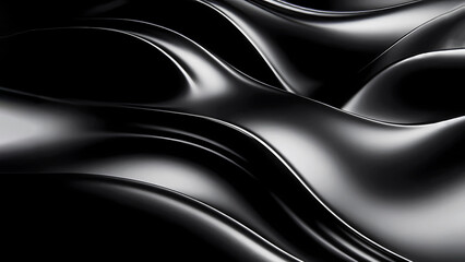 Fototapeta premium Black abstract background with metallic texture formed by curves