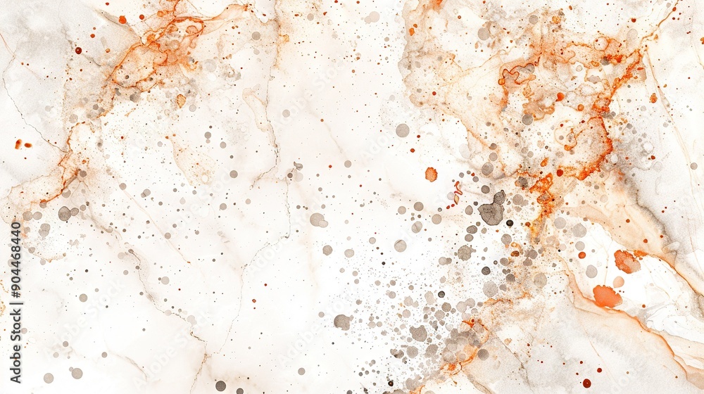 Poster a macro shot of a polished marble slab with orange-grey specks scattered across its surface, and a m