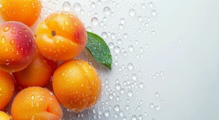 Fresh Apricots With Water Droplets on a Light Surface