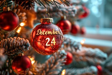 Christmas tree ornament ball with December 24 date