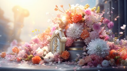 Reverent tradition: autumn equinox day in Japan, honoring ancestors and preserving memory of deceased through rituals, ceremonies, reflecting deep cultural respect for family, heritage