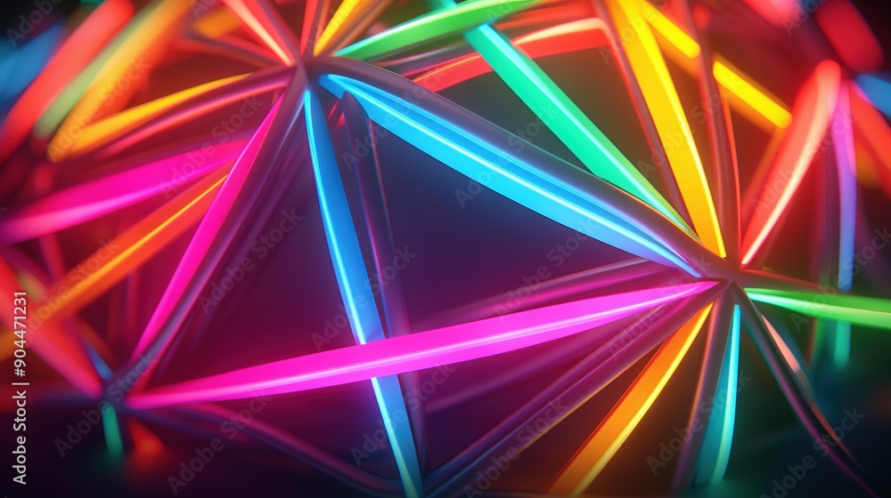 Poster a close-up of a multicolored object with thin neon-colored strips