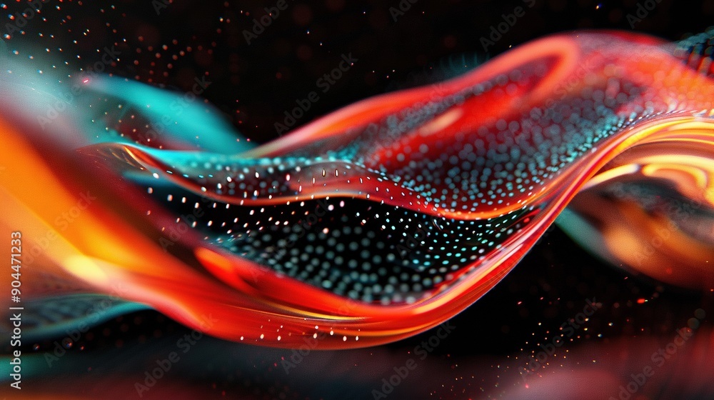 Aufkleber a close-up of an abstract design on a black background with a red and blue swirl on the left side of
