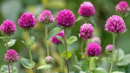 Obraz premium Close-up of a group of flowers against a hazy backdrop featuring various flora