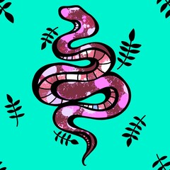 Fototapeta premium Cartoon animals seamless snake pattern for wrapping and kids new 2025 year