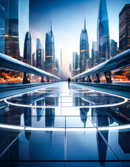 Fototapeta premium Futuristic Cityscape with Reflective Surface