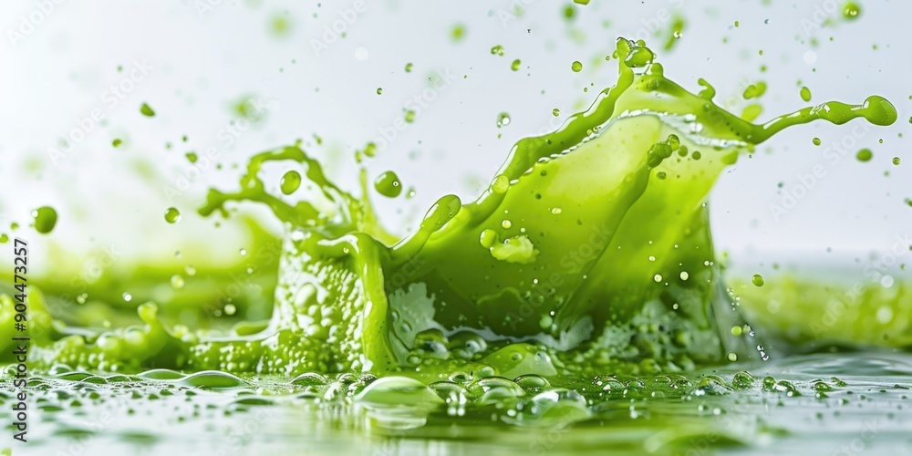 Poster a close-up shot of a green substance floating on the surface of calm water, with no other objects in