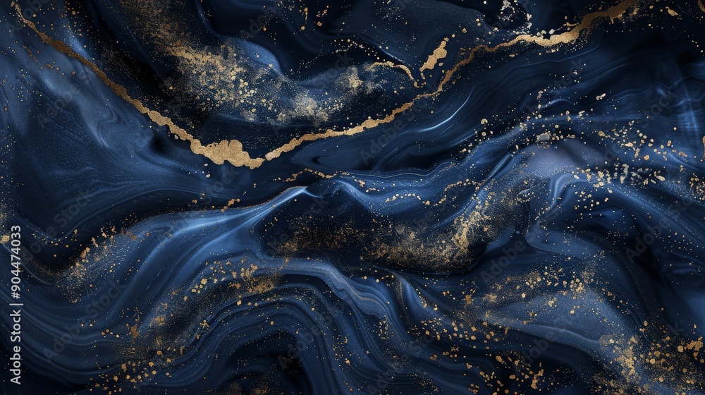 Leinwandbilder this image displays an abstract blue and gold marbled texture with sparkling golden highlights that 