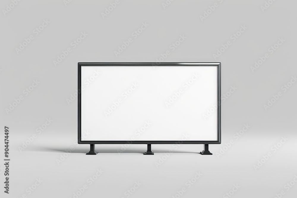 Fototapete a medium-sized blank billboard with a black frame stands prominently against a clean, gray backdrop,