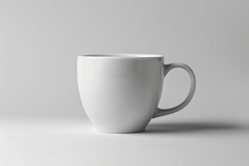 Obraz premium This image showcases a close-up view of a simple white ceramic coffee cup placed against a plain white background, emphasizing its minimalist design.