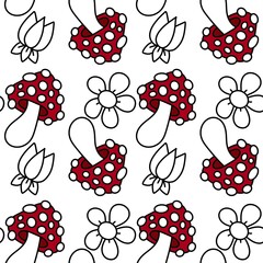 Cartoon autumn harvest seamless Halloween mushrooms pattern