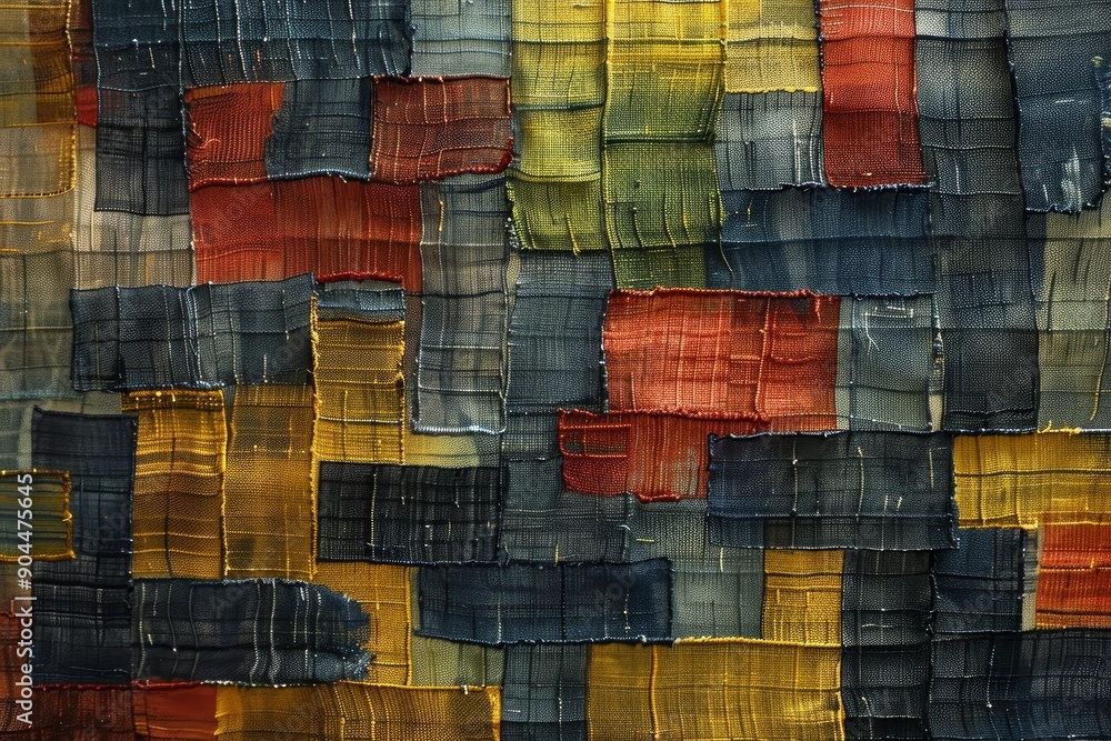 Poster abstract background formed by different colored fabric patches forming a mosaic