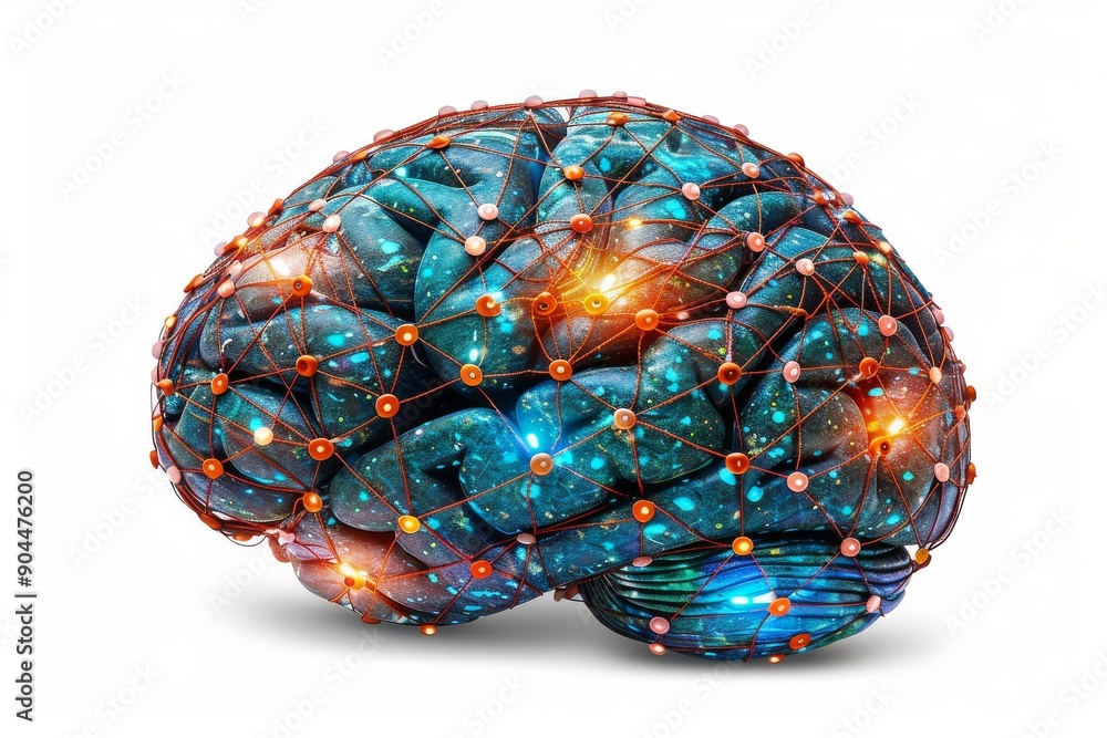 Poster cosmic brain with nebula textures fusing neuroscience with stellar imagery to explore deep connectio