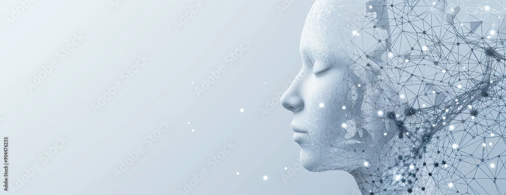 Aufkleber abstract digital background with the head of an artificial intelligence illustration in white and bl