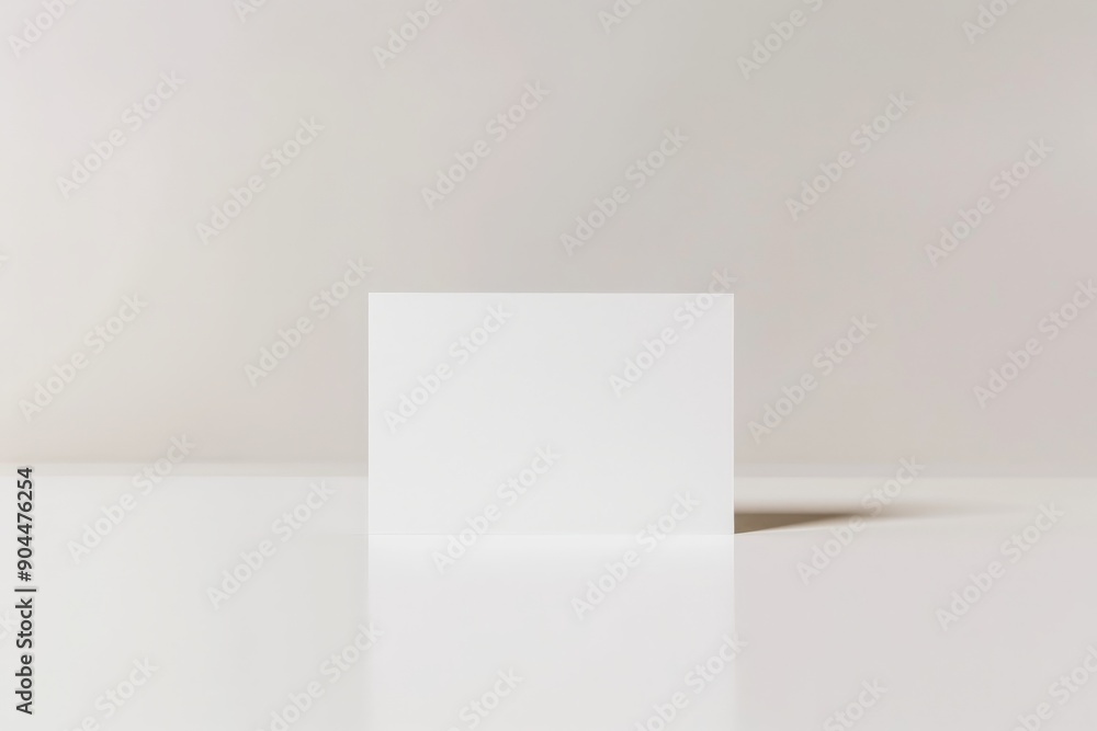 Poster an image of a minimalistic white card standing upright on a reflective surface. it highlights simpli