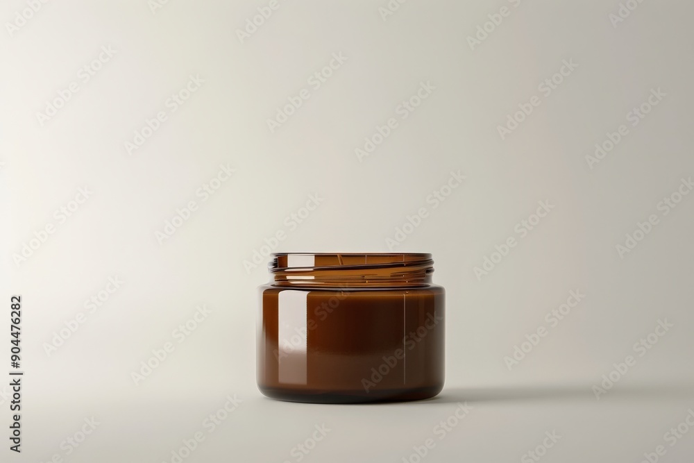 Poster An empty brown jar placed on a beige background casts a soft shadow, offering an aesthetic appeal and practical utility in storage solutions or decorative uses for various settings.