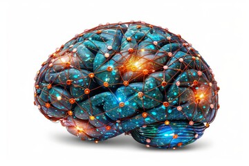 Fototapeta premium Cosmic Brain with Nebula Textures Fusing Neuroscience with Stellar Imagery to Explore Deep Connections.