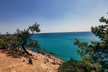 A blue transparent sea in the mountains