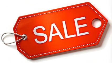 Bright Red Sale Tag Displayed in Retail Environment During Busy Shopping Season
