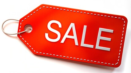 Bright Red Sale Tag Displayed in Retail Environment During Busy Shopping Season