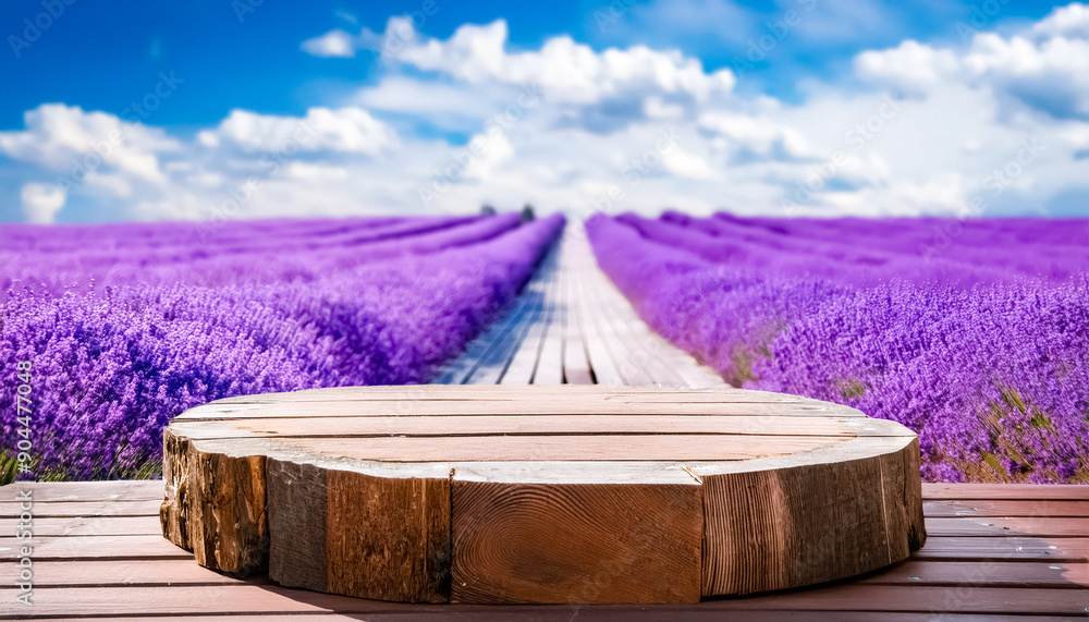 Poster Wooden stump in a lavender field