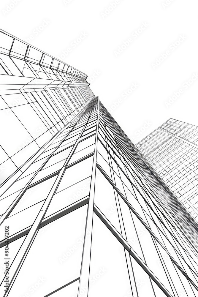 Aufkleber a photograph of a tall building in black and white, great for use in architectural or design project