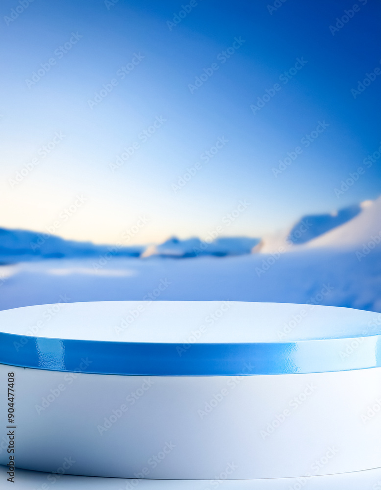 Sticker Empty Product Display With Winter Background